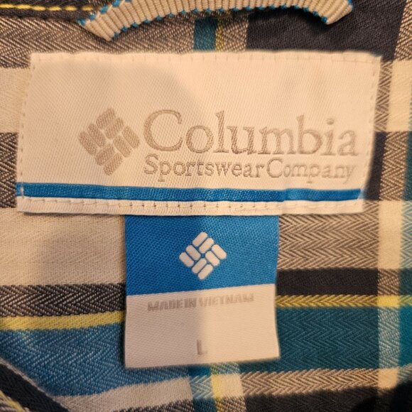 Columbia Mens Blue Plaid Button-Up Shirt L 100% Cotton Casual Long Sleeve Outdoo - Picture 8 of 11
